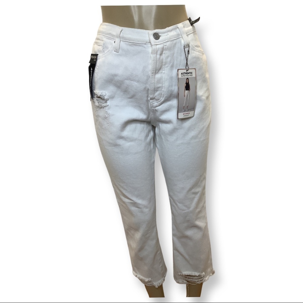 Simple Society Size 13/31 White Authentic Super High Rise Crop Jeans. New
